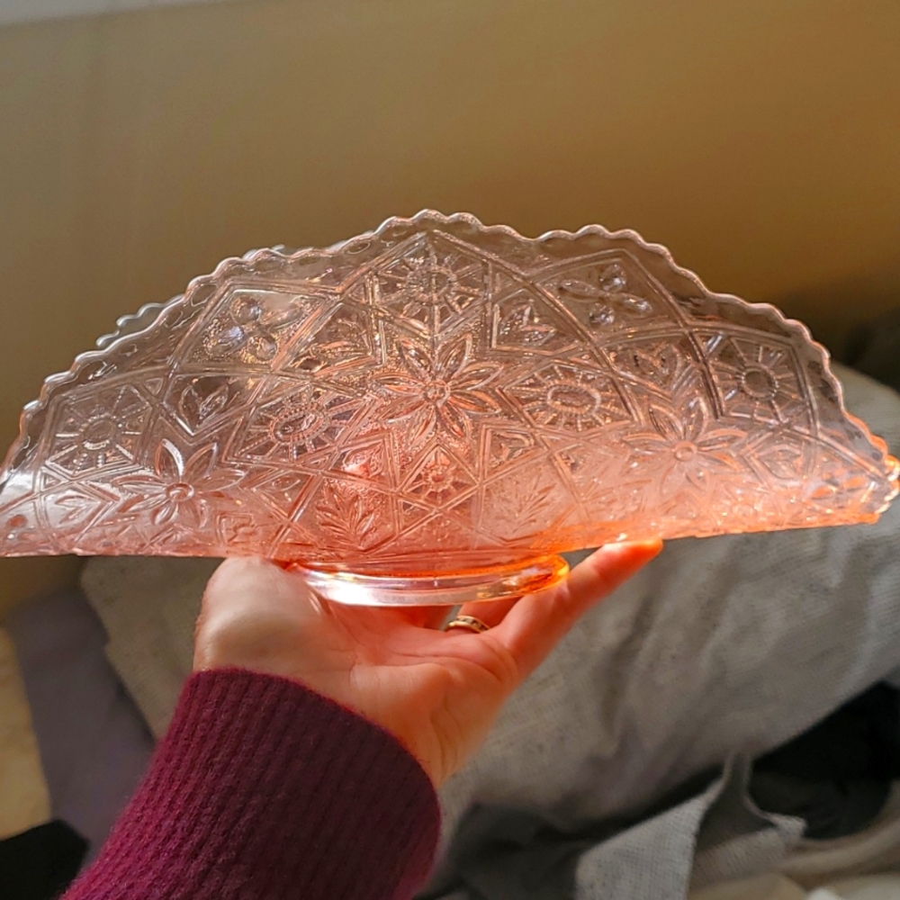 Vintage Imperial  PINK Carnival  depression GLASS banana DISH antique molded